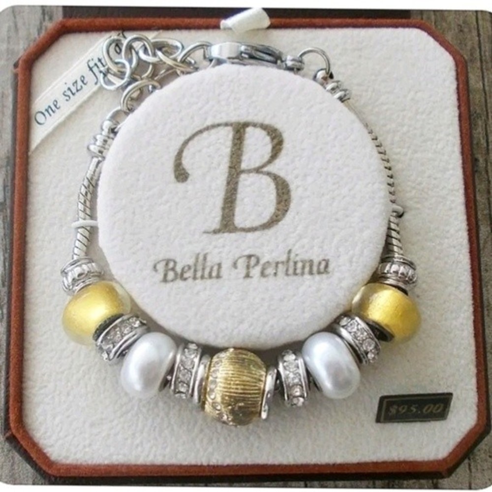 Bella Perlina Charm Bracelet Gold Silver Crystals adjustable New